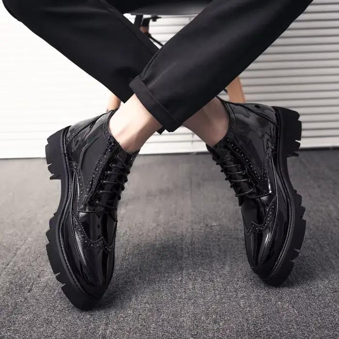 Brogue-Bottes à lacets en cuir pour hommes, chaussures à l'offre elles optiques, bottes carillons, taille 38-43