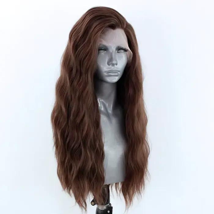 AIMEYA perruque Lace Front Wig synthétique longue ondulée perruque de cheveux bruns synthétiques perruques de dentelle pour les femmes naissance des cheveux naturelle Cosplay perruques frontales