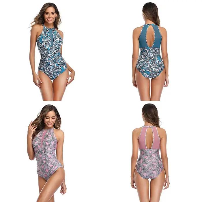 Maillot de bain en dentelle et maille plissée pour femmes