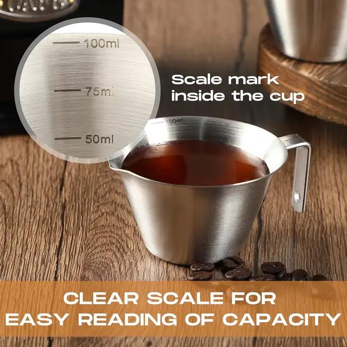 Tasse à expresso en acier inoxydable 304, 3.4 oz/ 100 ml, tasse à mesurer avec bec et poignée, échelle de café en métal