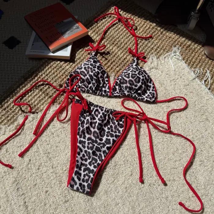 Sexy léopard Bikini costume femmes sangle Push Up maillot de bain trois Points