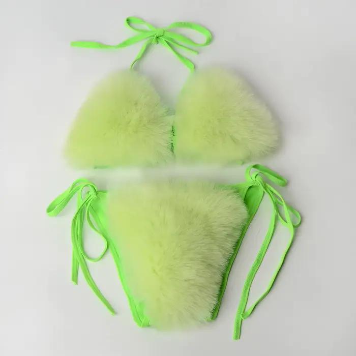 Maillot de bain deux pièces en fausse fourrure de renard pour femmes