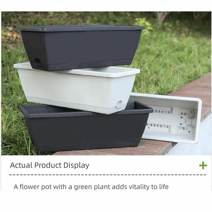 Lot de 3 pots de culture rectangulaires en résine, grands, respirants, pour légumes, avec base et trous de drainage, pot absorbant l'eau