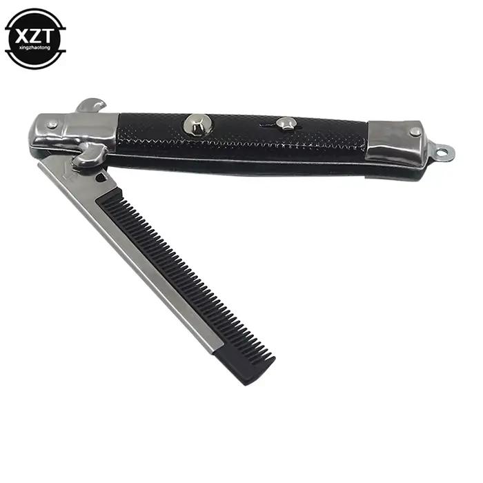 Peigne à ressort pliant en acier inoxydable, outils de coiffure, peigne de poche pliant, peigne à ressort pour hommes et femmes, accessoire de peigne à barbe