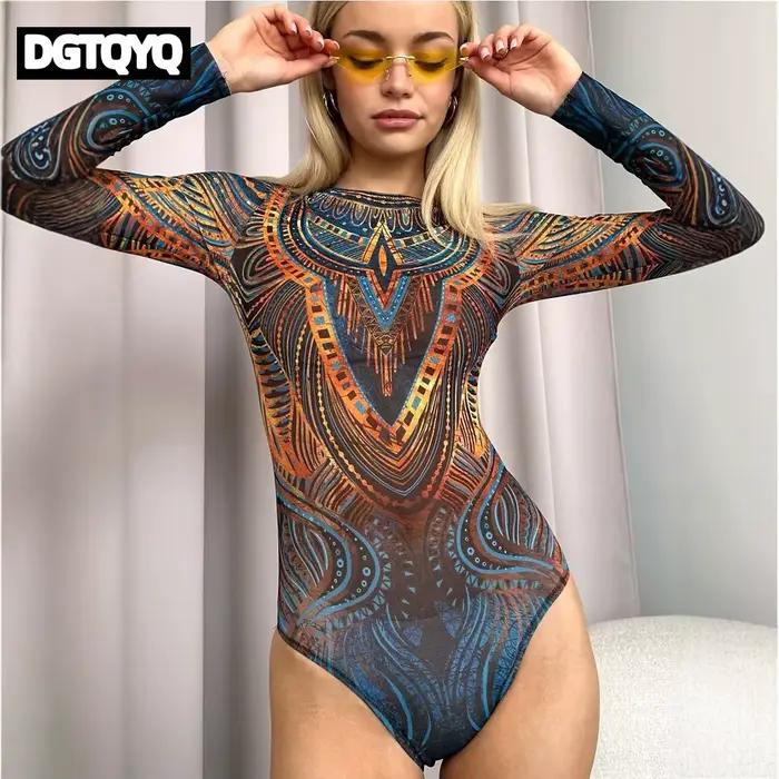 Maillot de bain une pièce sexy à manches longues transparente anti-UV pour femme