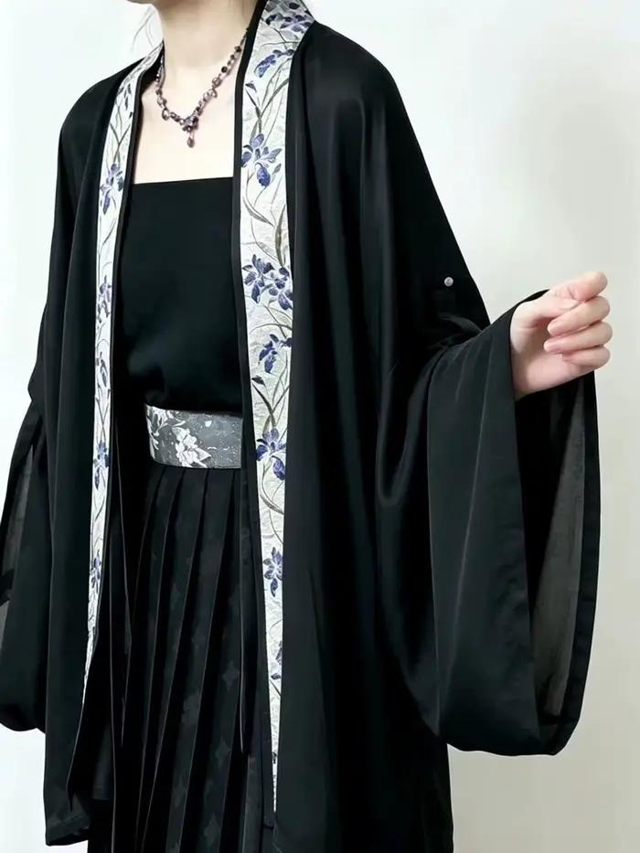 Ensemble Hanfu d'été style Song surdimensionné 8XL pour femme, col kimono, cardigan noir et violet, Hanfu ancien, ensemble 3 pièces, grande taille 8XL
