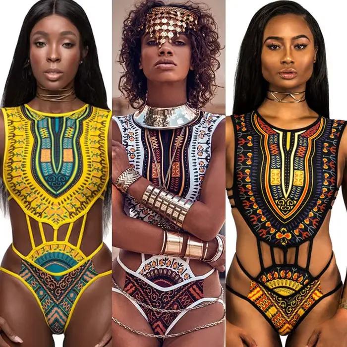 Femmes ethnique Floral une pièce maillot de bain africain