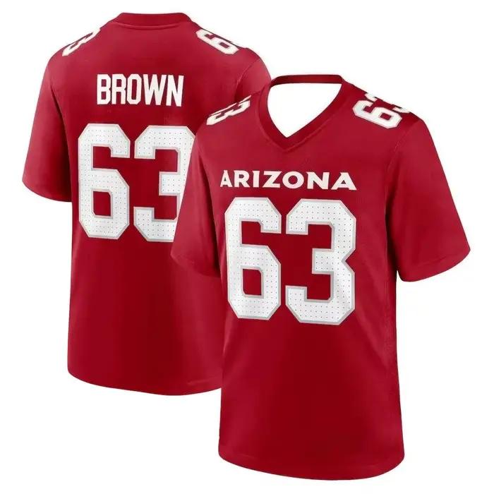 Maillot de football - Rouge avec des accents blancs, texte « BROWN 63 » « ARIZONA », design de numéro perforé, impressions 3D HD, sports de plein air