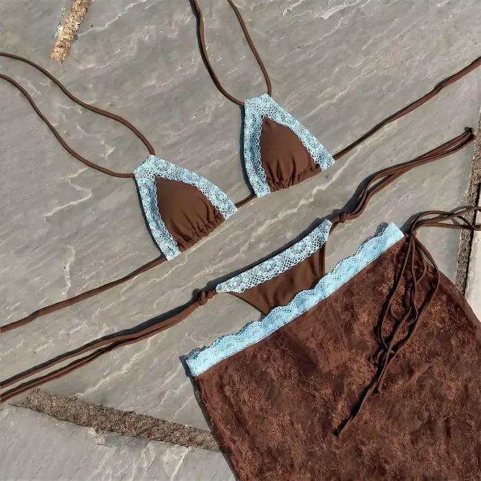 Ensemble de micro-bikini 3 pièces en dentelle