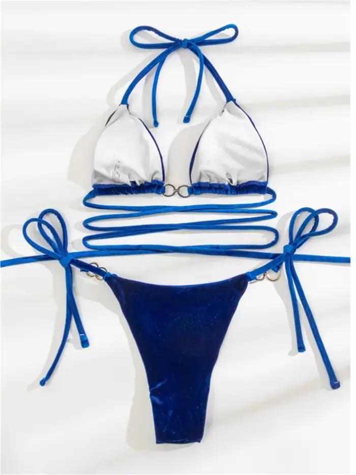 Bikini en velours sexy pour femme 2026, bikini push-up vert, coupe triangle, bandeau croisé, occassions plage et mariages