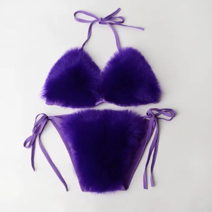 Maillot de bain deux pièces en fausse fourrure de renard pour femmes