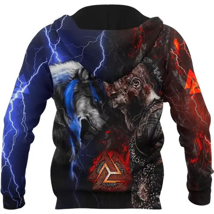 Ragnar and Wolf Valknut Tattoo 3D All Over Sweats à capuche College pour hommes et femmes, sweat-shirt, fermeture éclair, pull, olympiques de cosplay