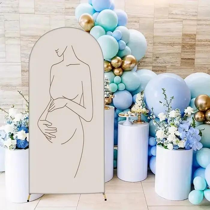 Toile de fond décorative LS personnalisée beige double face avec silhouette de femme enceinte pour fête prénatale, arche Chiara, décoration murale, toile de fond photo