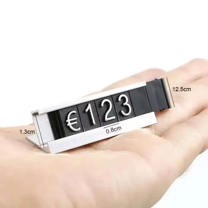 Kit d'étiquettes de prix réglables de comptoir $ Euro, bijoux de voiture, vêtements, affichage numérique des chiffres, Cube, signe, cadre de support de panneau en alliage