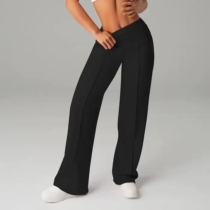 Pantalon large taille haute pour femme, coupe droite décontractée, couleur unie, confortable pour l'été, idéal pour le quotidien et le travail