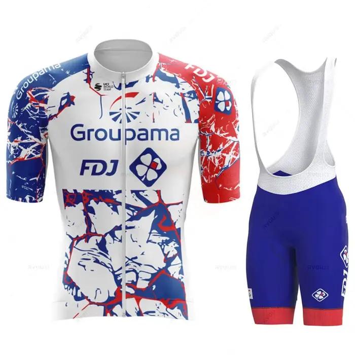 Maillot de cyclisme Fdj Team pour hommes, ensemble à manches courtes, cuissard à bretelles 19D, vêtements de vélo, chemise de sport, costume de vêtements, été, 2024