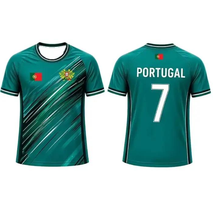 Maillot de supporter du Portugal 2026 – T-shirt à rayures imprimées style pinceau, modèle familial pour enfants et adultes, respirant et à séchage rapide, idéal pour l'entraînement