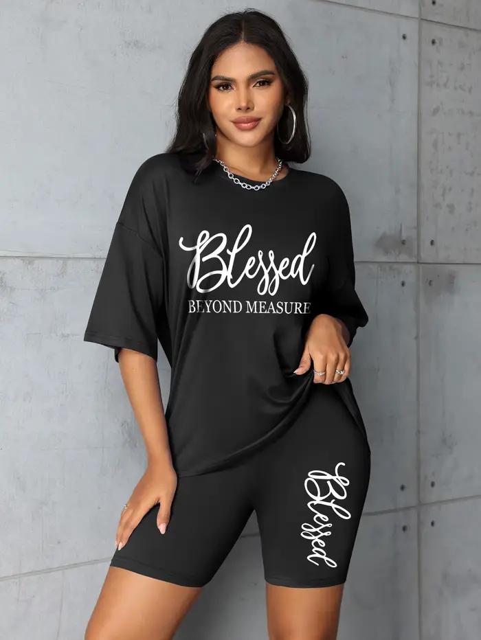Ensembles Grande Taille pour Femmes – Nouveautés Été 2 Pièces Imprimées « Blessed » – Offres et Liquidations – Tout à