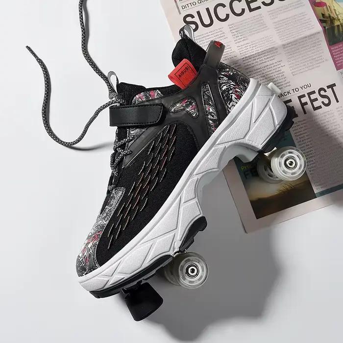 Baskets à roulettes pour adultes, patins à double noyau, patinage en plein air, chaussures de déformation, parkour pour garçons et filles, 4 roues, taille 33-43
