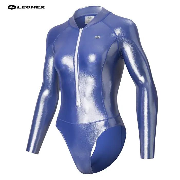 LEOHEX Maillot de bain à manches longues pour femme – Tissu brillant