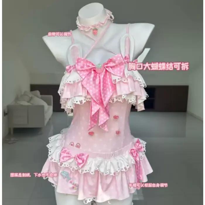 Maillot de bain une pièce original japonais couleur chocolat menthe avec nœud mignon pour femme