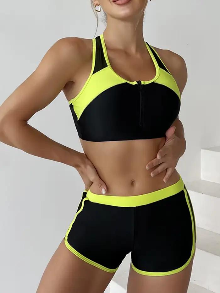 Ensemble bikini zippé 2026 deux pièces pour femme avec short