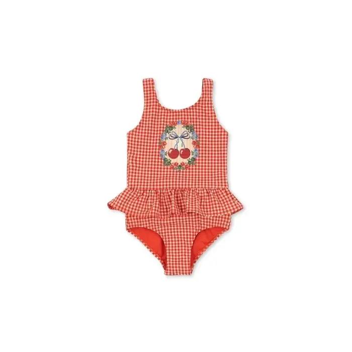 Cherry Grid Deux Pièces Crème Solaire Maillot De Bain Maillots De Bain Pour Enfants pour Filles Bébé Fille Maillots De Bain Bikinis Bebe Natation Maillots De Bain Pour Enfants