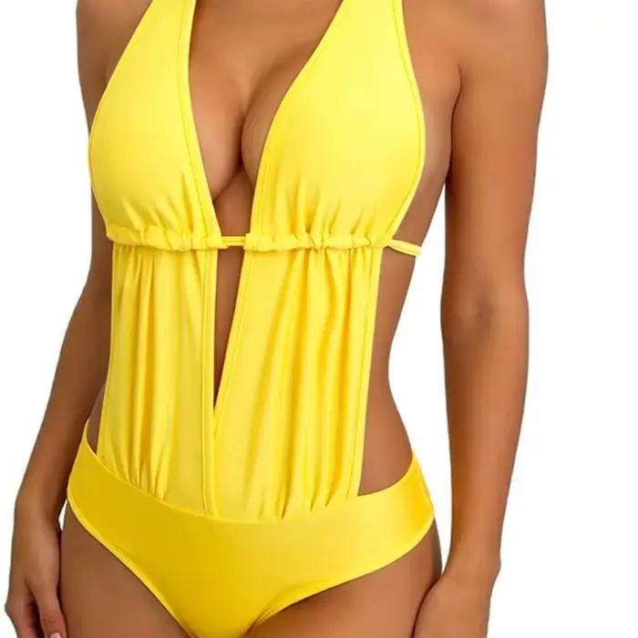 Maillot de bain une pièce pour femme effet ventre plat col en V moderne et élégant pour vacances plage piscine et cérémonies spéciales