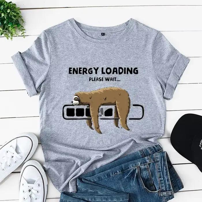 T-shirt surdimensionné pour femme, mode coréenne, chargement d'énergie, paresseux, dessin animé, vêtements graphiques, t-shirts, dames, été