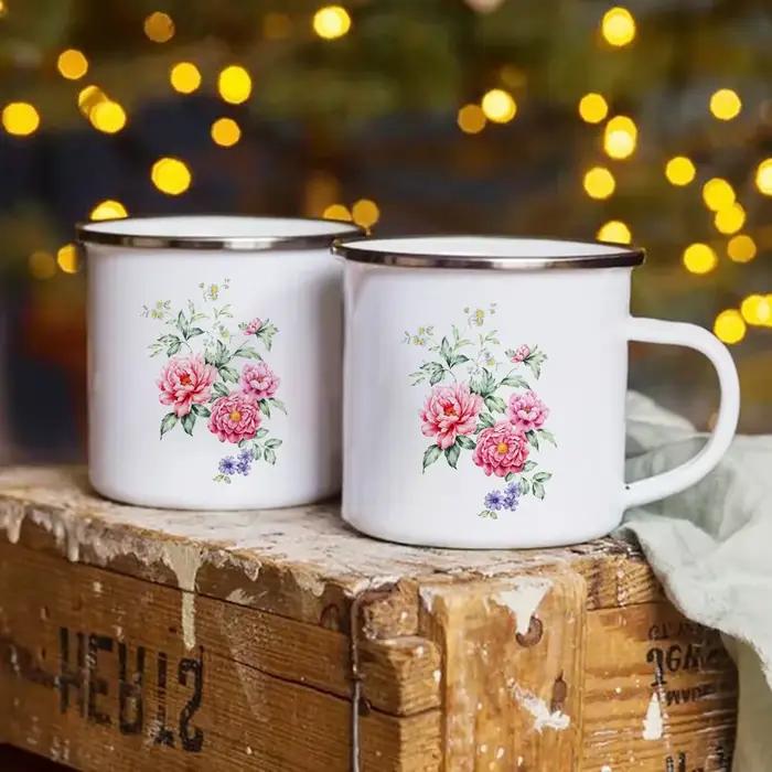 Tasse en émail à impression rose personnalisée, tasse à bière classique, verres à café, tasse à thé inhabituelle, tasses de standard personnalisées, Chi She, cadeaux personnalisés