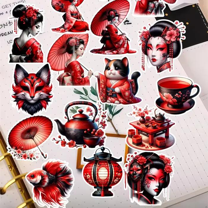 18 autocollants mignons de geisha japonaise pour journaux DIY, agendas, décorations d'ordinateurs portables, livres, planificateurs, impressions de haute qualité