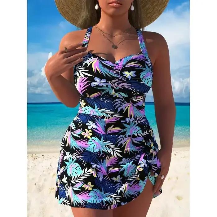 Nouveau Maillot de Bain Grande Taille Femme 2026 Imprimé Une Pièce Jupe