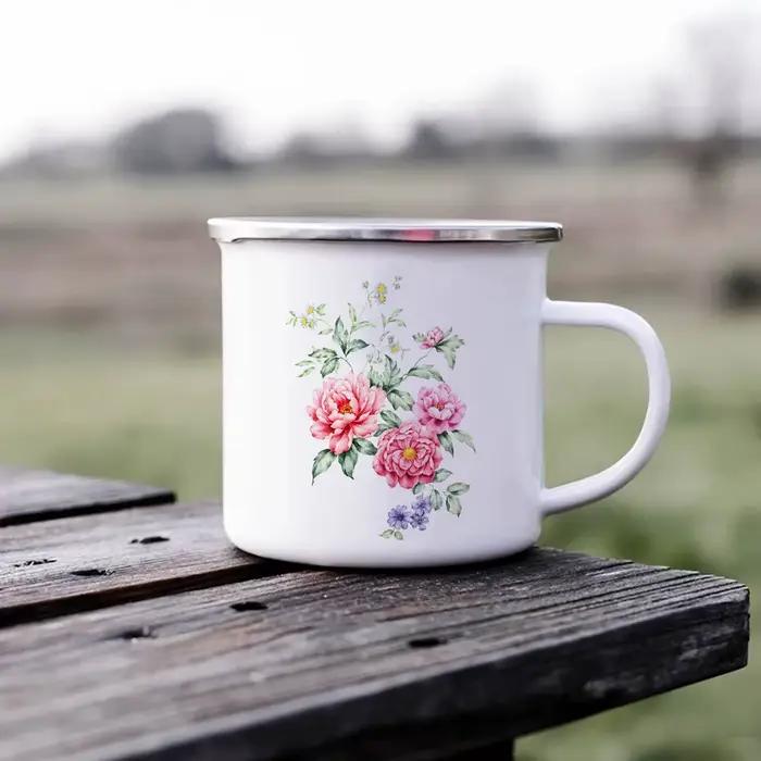 Tasse en émail à impression rose personnalisée, tasse à bière classique, verres à café, tasse à thé inhabituelle, tasses de standard personnalisées, Chi She, cadeaux personnalisés