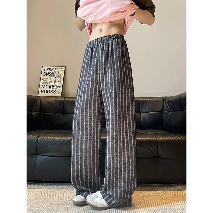 Pantalon large taille haute à jambe droite pour hommes avec rayures, pantalon de salon confortable et décontracté, grande taille M-XXXXXXXXL