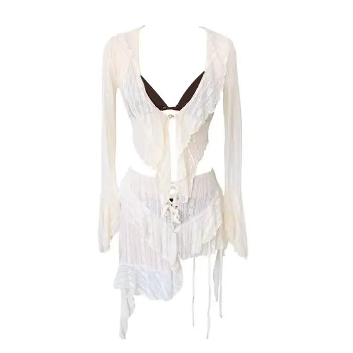 Maillot de bain bikini femme en dentelle à manches longues