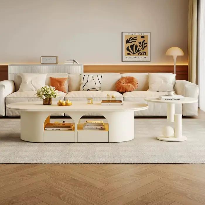 Table basse ovale grande taille avec rangement moderne, gain de place, pour salon, ensemble de tables basses, meubles d'art pour salles, mobilier de maison