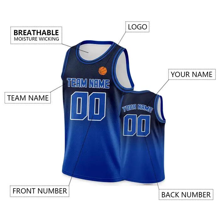 Maillot de Basket-ball Personnalisé Bleu Dégradé, Imprimé avec Nom, Numéro, Logo, Chemise d'Équipe pour Hommes, Femmes, Jeunes Enfants, Cadeau GérGift