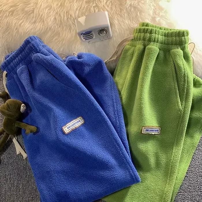 Pantalon de survêtement thermique taille haute pour femme, optique Smile, laine d'agneau, vêtements d'extérieur FjOuter, chaud, velours doux, pantalon femme, hiver, 2024