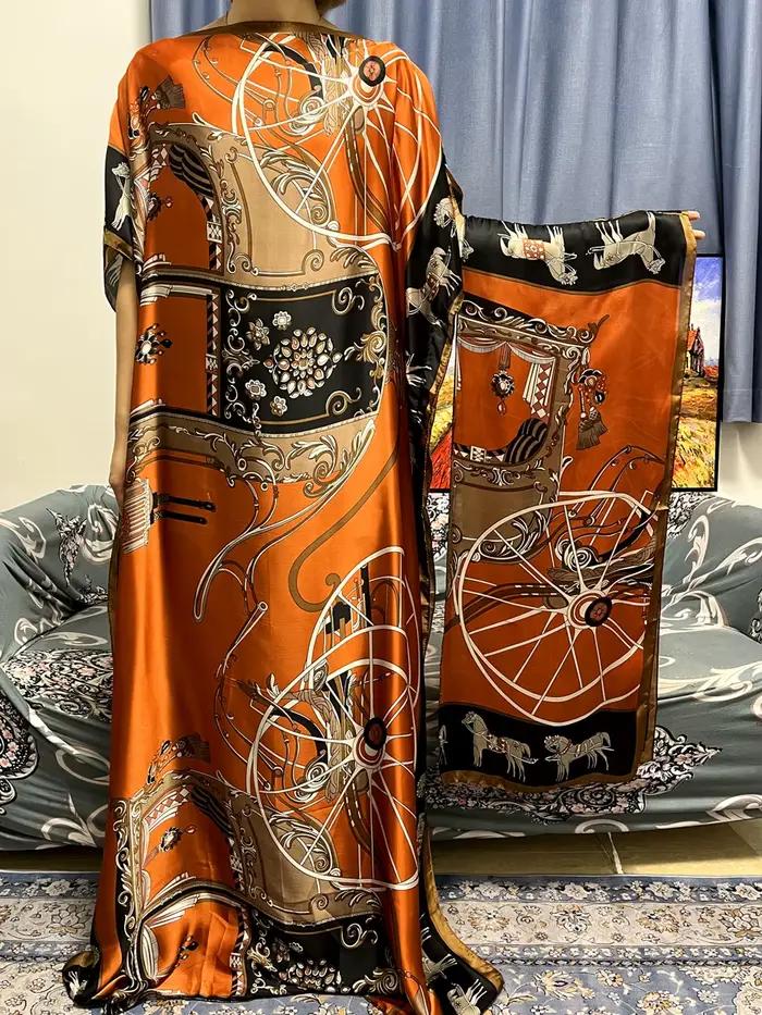 Abayas pour femmes dubaï caftan 2023 africain Islam soie douce imprimé robes amples élégant musulman longue Femme Robe avec Hijab écharpe