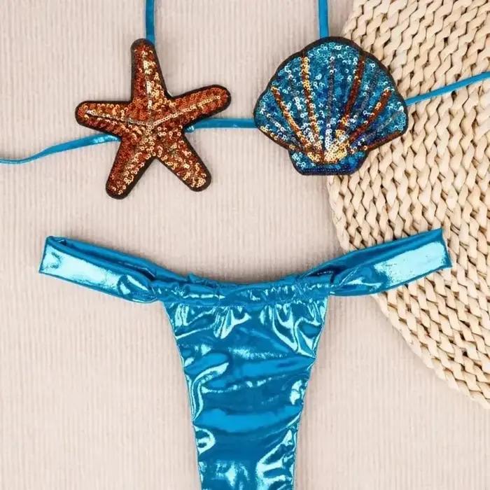 Femmes maillot bain ensemble deux pièces maillots bain fendus étoiles mer maillots bain taille basse maillot