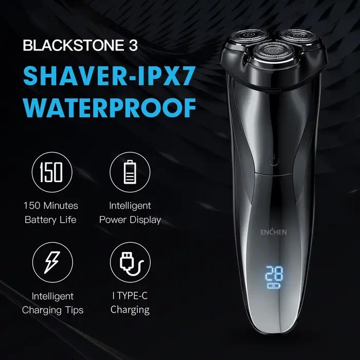 ENCHEN-Rasoir électrique 3D Blackstone 3 pour hommes, étanche IPX7, support de rasoir et utilisation sèche du visage des touristes, batterie à barbe, affichage numérique
