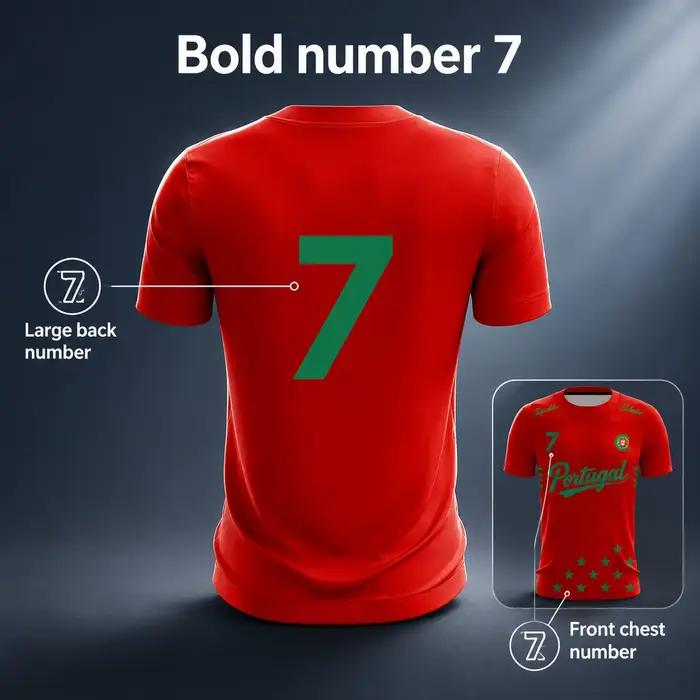Maillot de football Portugal n°7 Ronaldo vert avec écusson Selecao, séchage rapide, t-shirt sportif à manches courtes pour fans