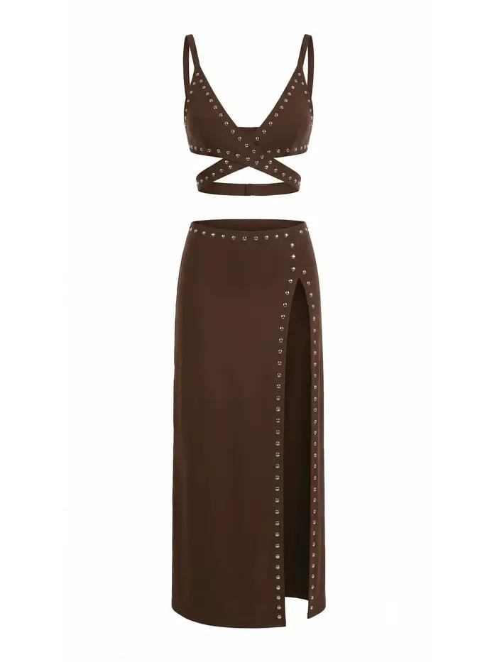 Maillot de bain bikini à clous avec jupe