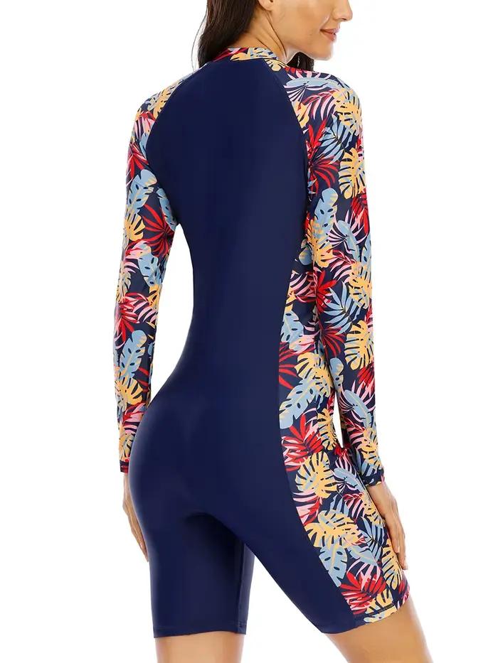 Maillot de bain une pièce fleuri pour femmes avec protection solaire UPF 50+ manches courtes/longues occassions de surf et nage