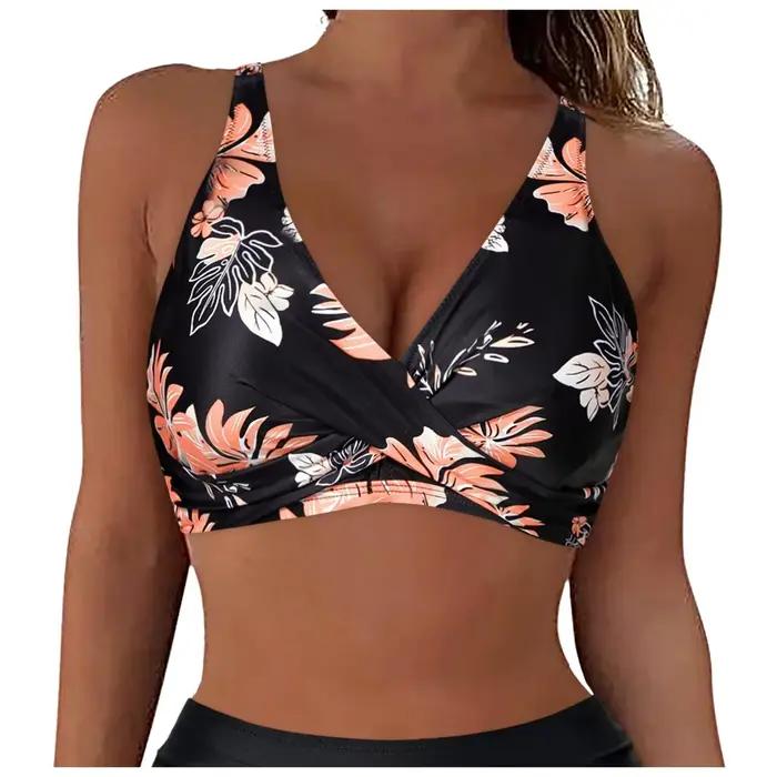Couverture complète sport haut de bikini maillot de bain pour femme froncé soutien-gorge