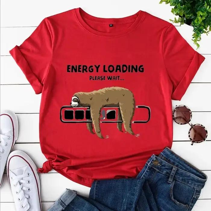 T-shirt surdimensionné pour femme, mode coréenne, chargement d'énergie, paresseux, dessin animé, vêtements graphiques, t-shirts, dames, été