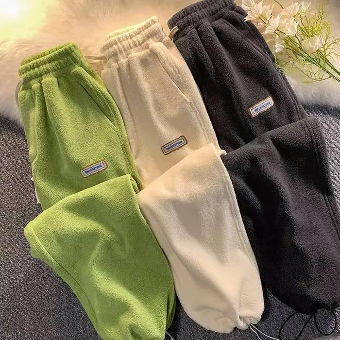 Pantalon de survêtement thermique taille haute pour femme, optique Smile, laine d'agneau, vêtements d'extérieur FjOuter, chaud, velours doux, pantalon femme, hiver, 2024