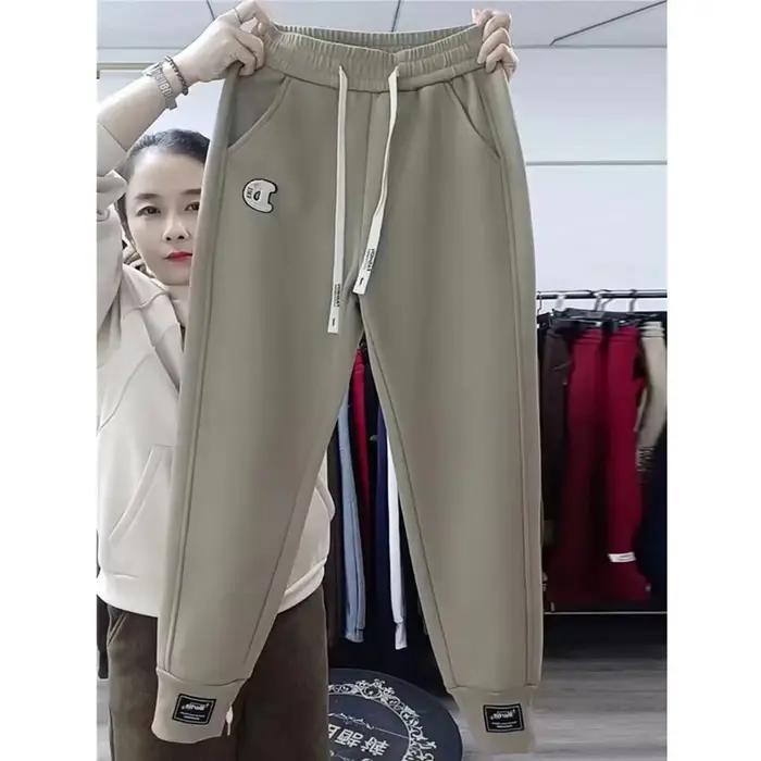 Pantalon décontracté épais doublé polaire pour femme, grande taille, taille haute, revers, coupe ample, amincissant, sport, Harlan, automne hiver