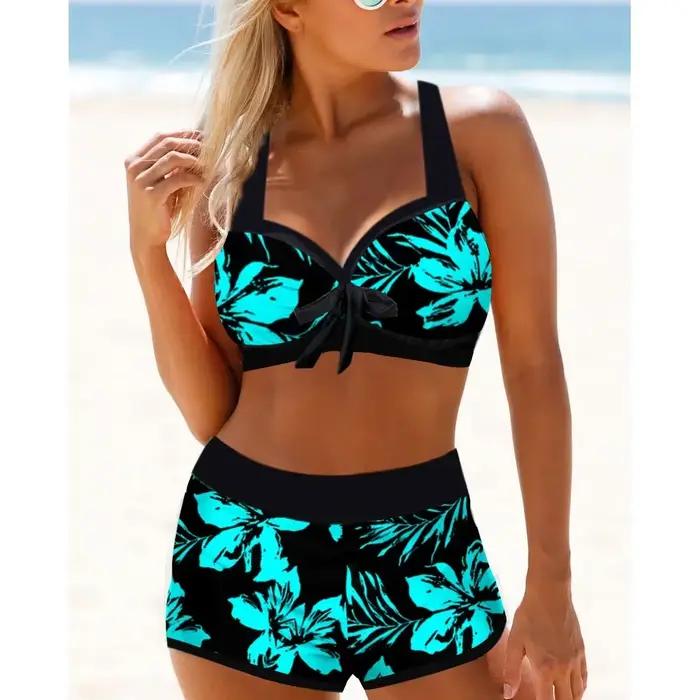 Maillot de bain sexy pour femmes taille haute ensemble deux pièces grande taille plage nouvelle collection 2023 coton polyester tat style jeune ajustement parfait motifs imprimés