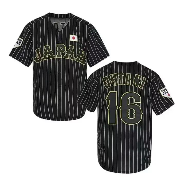 Japon 16 OHTANI maillot de Baseball surdimensionné vêtements de sport en plein air broderie couture rayures Hip Hop tissu haute rue T-Shirts